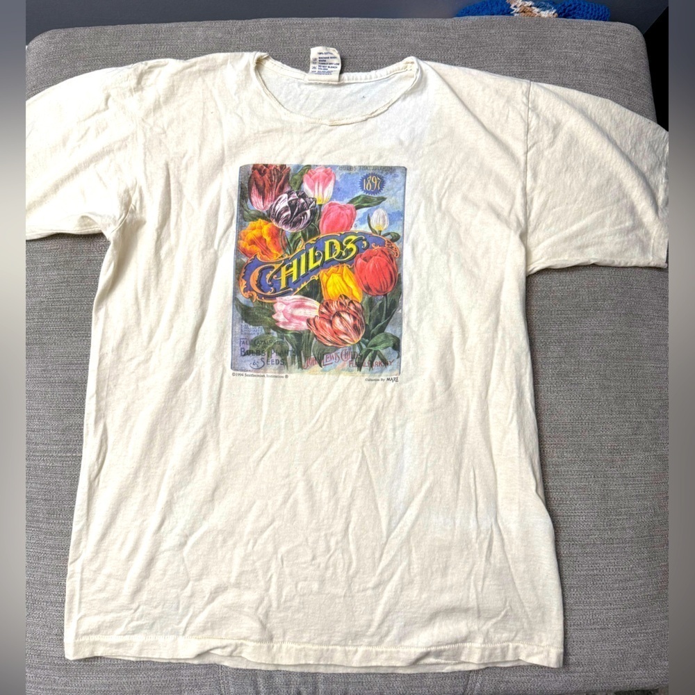 VTG 1994 Smithsonian Institution John Lewis Childs Floral T-shirt White Size L